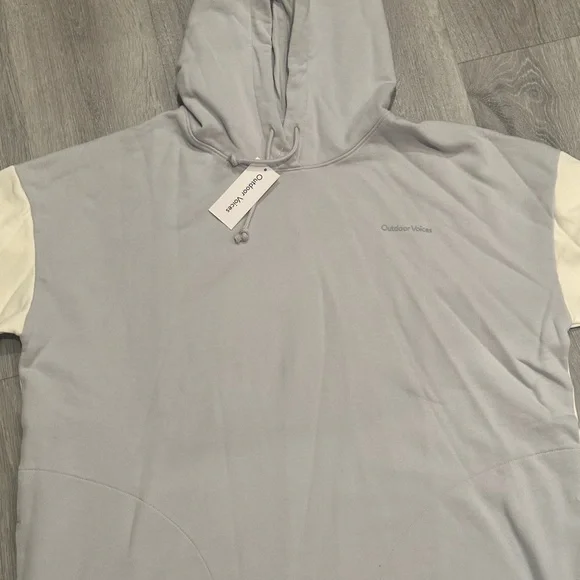 Outdoor Voices Womens Soft Cotton Gray Cream Hoodie Size M Color Block Oversized - Picture 13 of 15